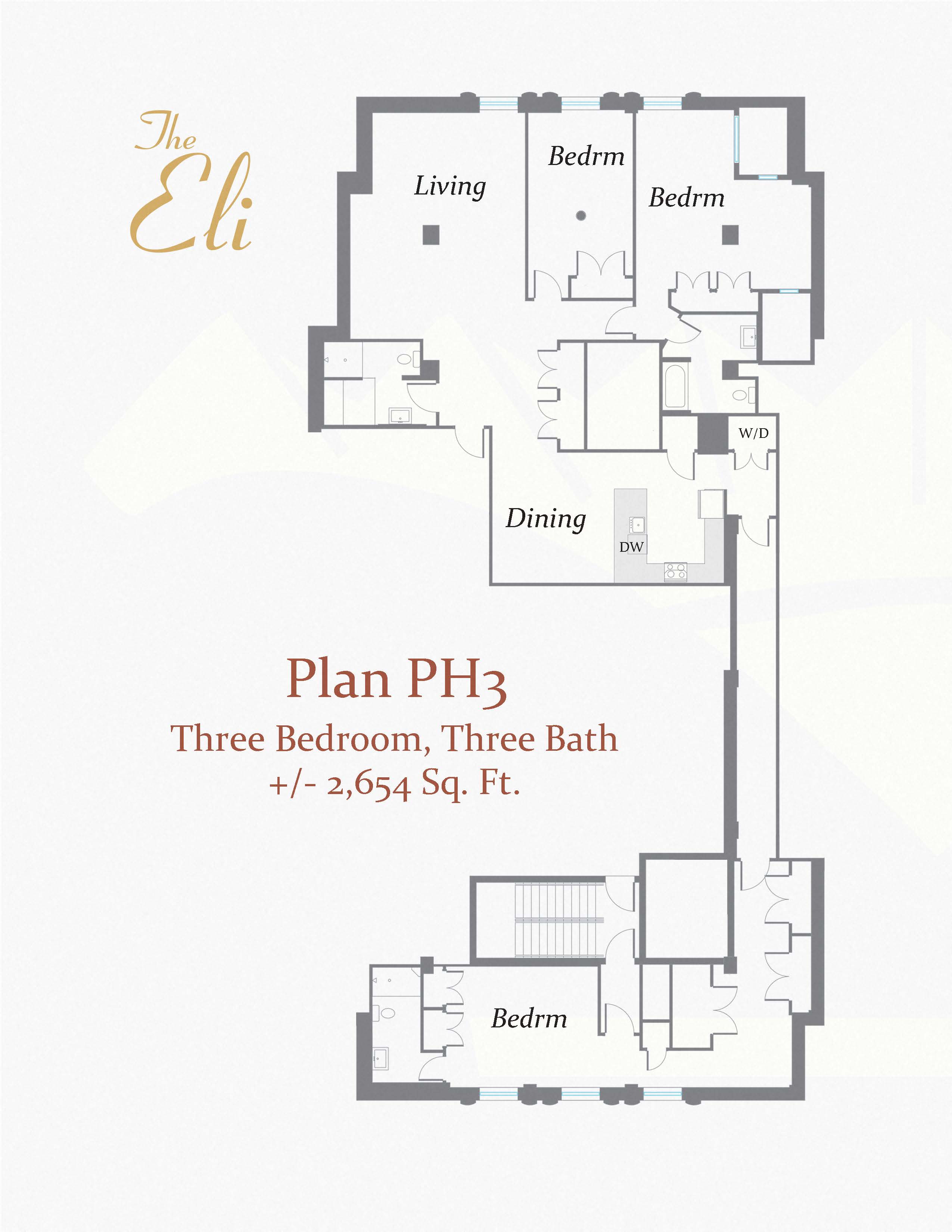 Floor plan for 3 beds, 3 baths, 2654 sqft